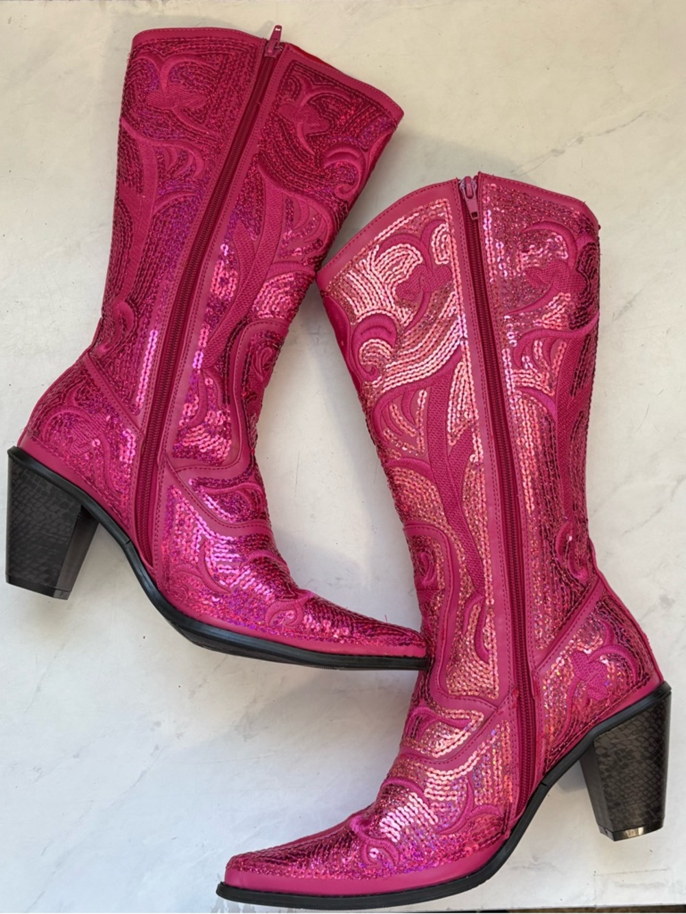 Helen’s Heart Size 8 Hot Pink Sequin Bling Boots Festival Western Cowgirl Preppy - Picture 4 of 7